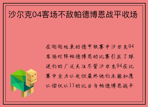 沙尔克04客场不敌帕德博恩战平收场