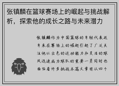 张镇麟在篮球赛场上的崛起与挑战解析，探索他的成长之路与未来潜力
